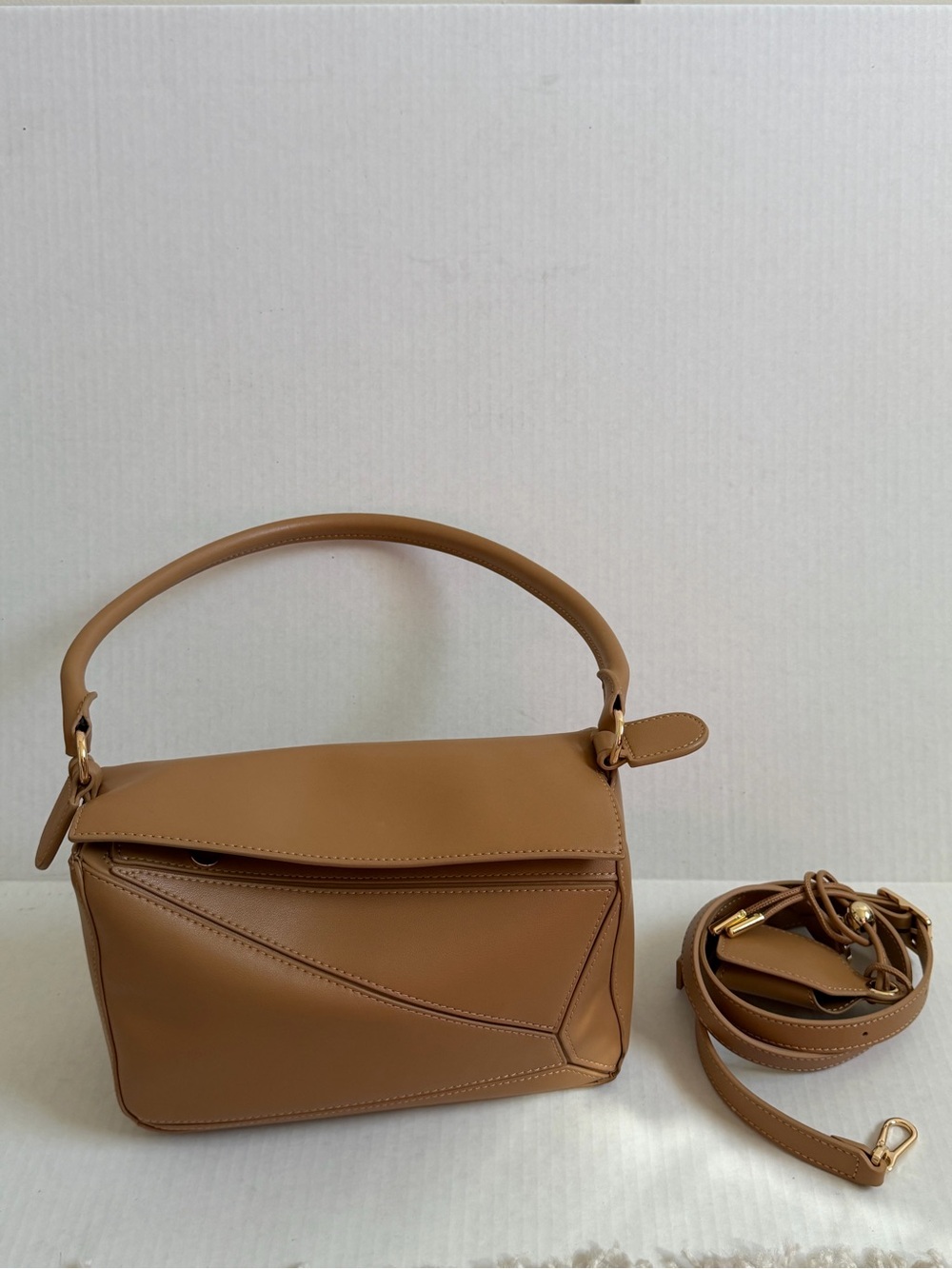 Tan Leather Top-Handle Shoulder Bag